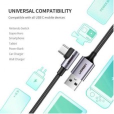 Дата кабель USB 2.0 AM to USB-C 1.0m US284 Angled Alum. Braid Black Ugreen (50941) - Фото
