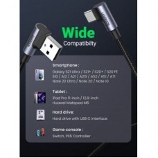 Дата кабель USB 2.0 AM to Type-C 1.0m US176 Both Angled 3A (Black) Ugreen (20856) - Фото