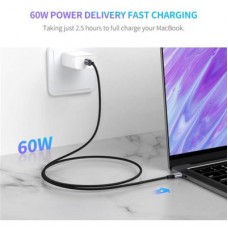 Дата кабель USB-C to USB-C 2.0m US261 18W Round Cable Nickel Plating Aluminum Shell Black Ugreen (50152) - Фото