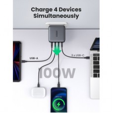 Зарядний пристрій Ugreen 4xUSB 100 W GAN (USB-A+3*USB-C) Tech Fast Charger CD226 Grey (90575) - Фото