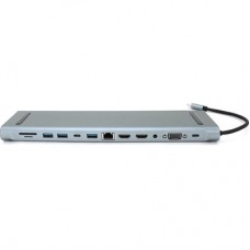 Концентратор Voltronic USB-C 12-in-1 USB-C + 2xUSB 2.0 + USB 3.0 + 2xHDMI + VGA + SD/TF + RJ45 + 3.5mm + PD 0.1m silver - Фото