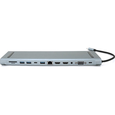 Концентратор Voltronic USB-C 12-in-1 USB-C + 2xUSB 2.0 + USB 3.0 + 2xHDMI + VGA + SD/TF + RJ45 + 3.5mm + PD 0.1m silver