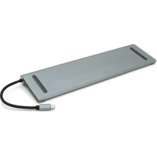 Концентратор Voltronic USB-C 12-in-1 USB-C + 2xUSB 2.0 + USB 3.0 + 2xHDMI + VGA + SD/TF + RJ45 + 3.5mm + PD 0.1m silver - Фото