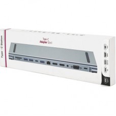 Концентратор Voltronic USB-C 12-in-1 USB-C + 2xUSB 2.0 + USB 3.0 + 2xHDMI + VGA + SD/TF + RJ45 + 3.5mm + PD 0.1m silver - Фото
