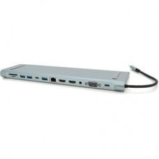 Концентратор Voltronic USB-C 12-in-1 USB-C + 2xUSB 2.0 + USB 3.0 + 2xHDMI + VGA + SD/TF + RJ45 + 3.5mm + PD 0.1m silver - Фото
