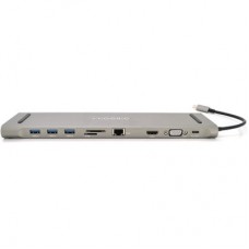Концентратор VEGGIEG USB-C 8-in-1 USB-C + 3xUSB 3.0 + HDMI + VGA + 3.5mm + SD/TF + RJ45 0.1m silver (TC10) - Фото
