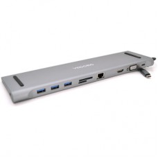 Концентратор VEGGIEG USB-C 8-in-1 USB-C + 3xUSB 3.0 + HDMI + VGA + 3.5mm + SD/TF + RJ45 0.1m silver (TC10) - Фото