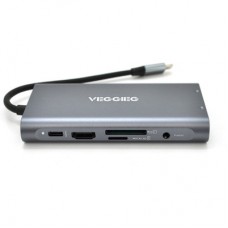 Концентратор VEGGIEG USB-C 7-in-1 USB-C + 3xUSB 3.0 + HDMI + VGA + SD/TF + RJ45 0.1m silver (TC10-U) - Фото
