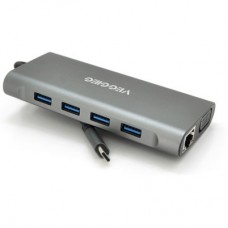 Концентратор VEGGIEG USB-C 7-in-1 USB-C + 3xUSB 3.0 + HDMI + 3.5mm + SD/TF + RJ45 0.1m silver (TC11-S) - Фото