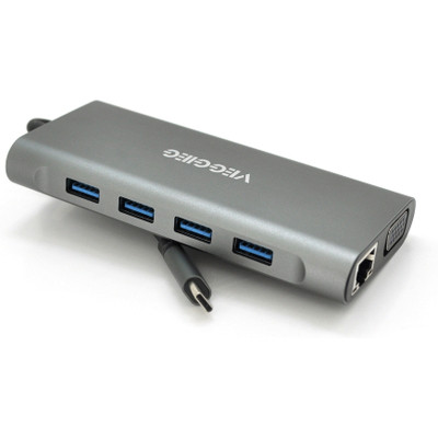 Концентратор VEGGIEG USB-C 7-in-1 USB-C + 3xUSB 3.0 + HDMI + 3.5mm + SD/TF + RJ45 0.1m silver (TC11-S)