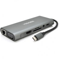 Концентратор VEGGIEG USB-C 7-in-1 USB-C + 3xUSB 3.0 + HDMI + 3.5mm + SD/TF + RJ45 0.1m silver (TC11-S) - Фото