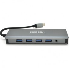 Концентратор VEGGIEG USB-C 9-in-1 USB-C + 4xUSB 3.0 + 2xHDMI + VGA + SD/TF + RJ45 0.1m silver (TC12) - Фото