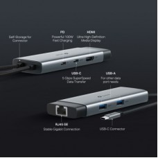 Концентратор TP-Link USB 3.0 6-in-1 2xUSB 3.0 + 1xUSB-C + 1xHDMI + 1xRJ45 + PD 100W (UH6120C) - Фото
