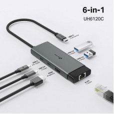 Концентратор TP-Link USB 3.0 6-in-1 2xUSB 3.0 + 1xUSB-C + 1xHDMI + 1xRJ45 + PD 100W (UH6120C) - Фото