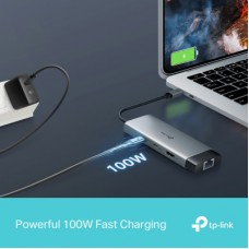 Концентратор TP-Link USB 3.0 6-in-1 2xUSB 3.0 + 1xUSB-C + 1xHDMI + 1xRJ45 + PD 100W (UH6120C) - Фото