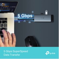 Концентратор TP-Link USB 3.0 6-in-1 2xUSB 3.0 + 1xUSB-C + 1xHDMI + 1xRJ45 + PD 100W (UH6120C) - Фото