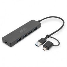 Концентратор Digitus USB-C + USB-A to 4xUSB-A 0.2m black (DA-70235) - Фото