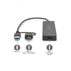 Концентратор Digitus USB-C + USB-A to 4xUSB-A 0.2m black (DA-70235) - Фото