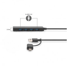 Концентратор Digitus USB-C + USB-A to 4xUSB-A 0.2m black (DA-70235) - Фото