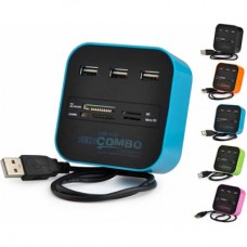 Концентратор Voltronic USB 2.0 to 3xUSB 2.0 + SD/MMC/TF/M2 blue/black (CUB3-Bl) - Фото
