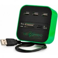 Концентратор Voltronic USB 2.0 to 3xUSB 2.0 + SD/MMC/TF/M2 green/black (CUB3-GB) - Фото