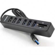 Концентратор VEGGIEG USB 2.0 8-in-1 to 6xUSB 2.0 + SD/TF black/blue (V-C306/19897) - Фото