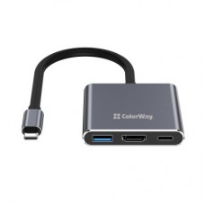 Концентратор ColorWay USB-C 3-in-1 USB 3.0 + HDMI 4K + USB-C PD100W (CW-HUB08) - Фото