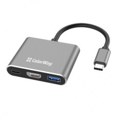 Концентратор ColorWay USB-C 3-in-1 USB 3.0 + HDMI 4K + USB-C PD100W (CW-HUB08) - Фото