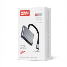 Концентратор ColorWay USB-C 3-in-1 USB 3.0 + HDMI 4K + USB-C PD100W (CW-HUB08) - Фото