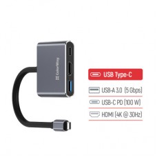 Концентратор ColorWay USB-C 3-in-1 USB 3.0 + HDMI 4K + USB-C PD100W (CW-HUB08) - Фото