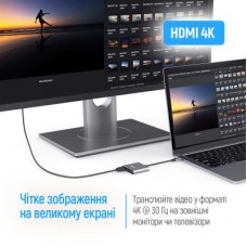 Концентратор ColorWay USB-C 3-in-1 USB 3.0 + HDMI 4K + USB-C PD100W (CW-HUB08) - Фото