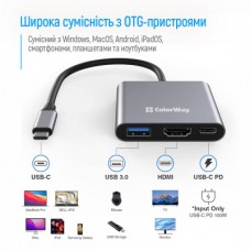 Концентратор ColorWay USB-C 3-in-1 USB 3.0 + HDMI 4K + USB-C PD100W (CW-HUB08) - Фото