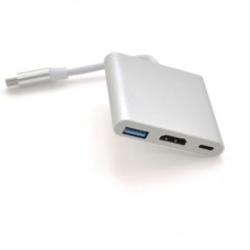 Концентратор Voltronic USB-C 3-in-1 USB 3.0 + USB-C + HDMI 0.1m 4K/2K silver (YT-C-T-C(M)/HDMI(F)/USB3) - Фото