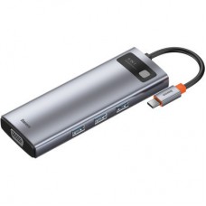 Концентратор Baseus USB3.1 Type-C to USB C(PD)100W/HDMI 4K 30Hz/VGA/USB3.2/RJ45/SD+TF,9in1 Grey (CAHUB-CU0G) - Фото