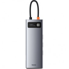 Концентратор Baseus USB3.1 Type-C to USB C(PD)100W/HDMI 4K 30Hz/VGA/USB3.2/RJ45/SD+TF,9in1 Grey (CAHUB-CU0G) - Фото