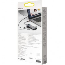 Концентратор Baseus USB3.1 Type-C to USB C(PD)100W/HDMI 4K 30Hz/VGA/USB3.2/RJ45/SD+TF,9in1 Grey (CAHUB-CU0G) - Фото