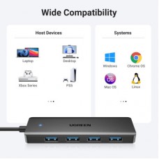 Концентратор Ugreen USB 3.0 to 4хUSB 3.0 0.15m Space Gray CM219 (25851) - Фото