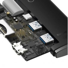 Концентратор Baseus USB-C 6-in-1 HDMI + 2xUSB 3.0 + USB-C + SD/TF black (WKQX050001) - Фото