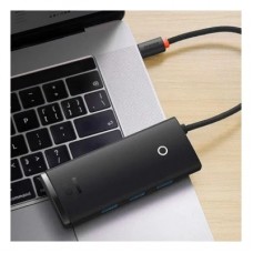 Концентратор Baseus USB 3.0 to 4xUSB 3.0 0.25m black (WKQX030001) - Фото