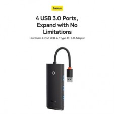 Концентратор Baseus USB-C to 4xUSB 3.0 1.0m black (WKQX030401) - Фото