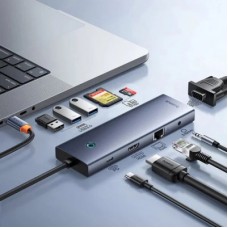 Концентратор Baseus USB-C 10-in-1 HDMI 4K60Hz + VGA + 3xUSB 3.0 + PD + RJ45 1000Mbps + SD/TF + 3.5 mm gray (B0005280C811-00) - Фото
