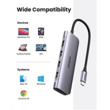 Концентратор Ugreen USB-C to 3xUSB 3.0 + HDMI + SD/TF CM195 gray (70410) - Фото