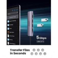 Концентратор Ugreen USB-C to 3xUSB 3.0 + HDMI + SD/TF CM195 gray (70410) - Фото