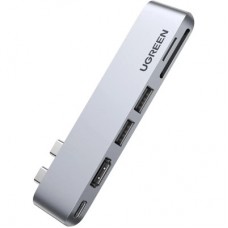 Концентратор Ugreen 2xUSB-C to HDMI + 2xUSB 3.0 + SD/TF + USB-C CM380 gray (80856) - Фото