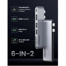 Концентратор Ugreen 2xUSB-C to HDMI + 2xUSB 3.0 + SD/TF + USB-C CM380 gray (80856) - Фото
