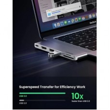 Концентратор Ugreen 2xUSB-C to HDMI + 2xUSB 3.0 + SD/TF + USB-C CM380 gray (80856) - Фото