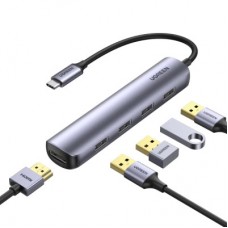 Концентратор Ugreen USB-C to 4xUSB 3.0 + HDMI CM417 gray (20197) - Фото