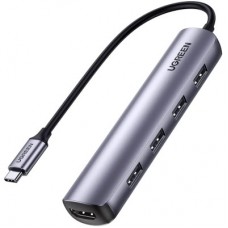 Концентратор Ugreen USB-C to 4xUSB 3.0 + HDMI CM417 gray (20197) - Фото