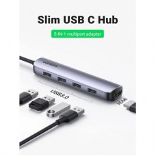 Концентратор Ugreen USB-C to 4xUSB 3.0 + HDMI CM417 gray (20197) - Фото
