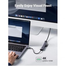 Концентратор Ugreen USB-C to 4xUSB 3.0 + HDMI CM417 gray (20197) - Фото